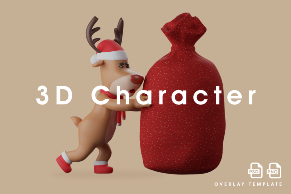 3D Christmas Deer Push a Big Red Sack