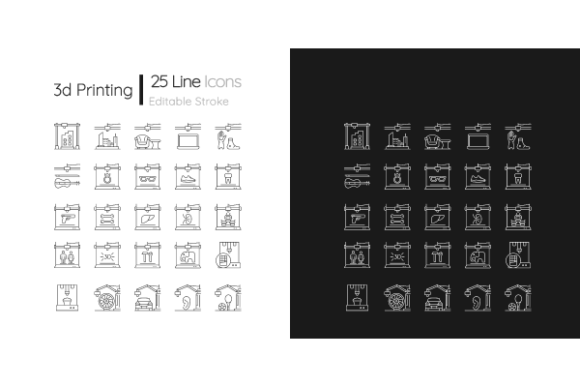 3d Printing Technology Linear Icons Set