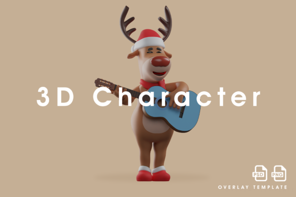 Christmas Deer Cartoon 3D Playing Guitar