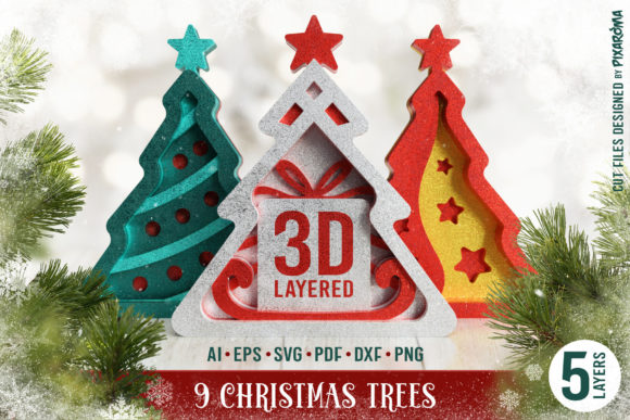 Christmas Trees 3D Layered SVG Cut Files
