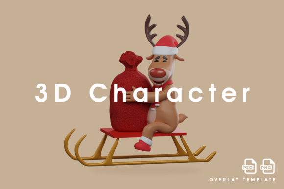Deer 3D Holding a Gift Sack on a Sleigh